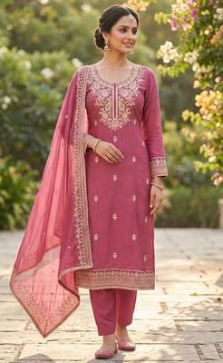 Pink color cotton fabric designer ceremonial suit 1
