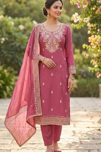 Pink color cotton fabric designer ceremonial suit