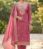 Pink color cotton fabric designer ceremonial suit