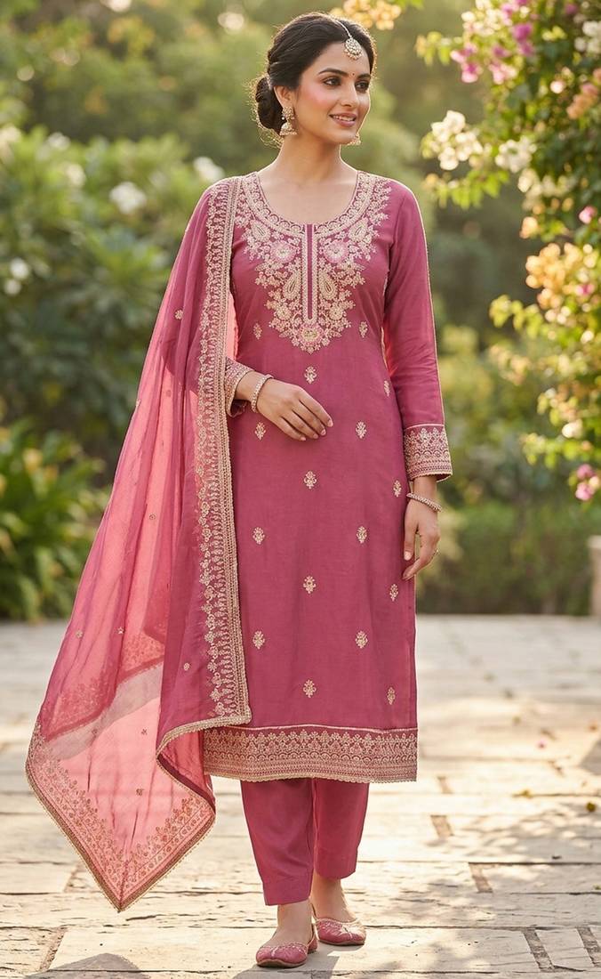 Pink color cotton fabric designer ceremonial suit