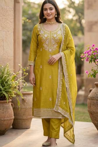 Mustard color cotton fabric designer ceremonial suit