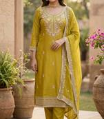 Mustard color cotton fabric designer ceremonial suit