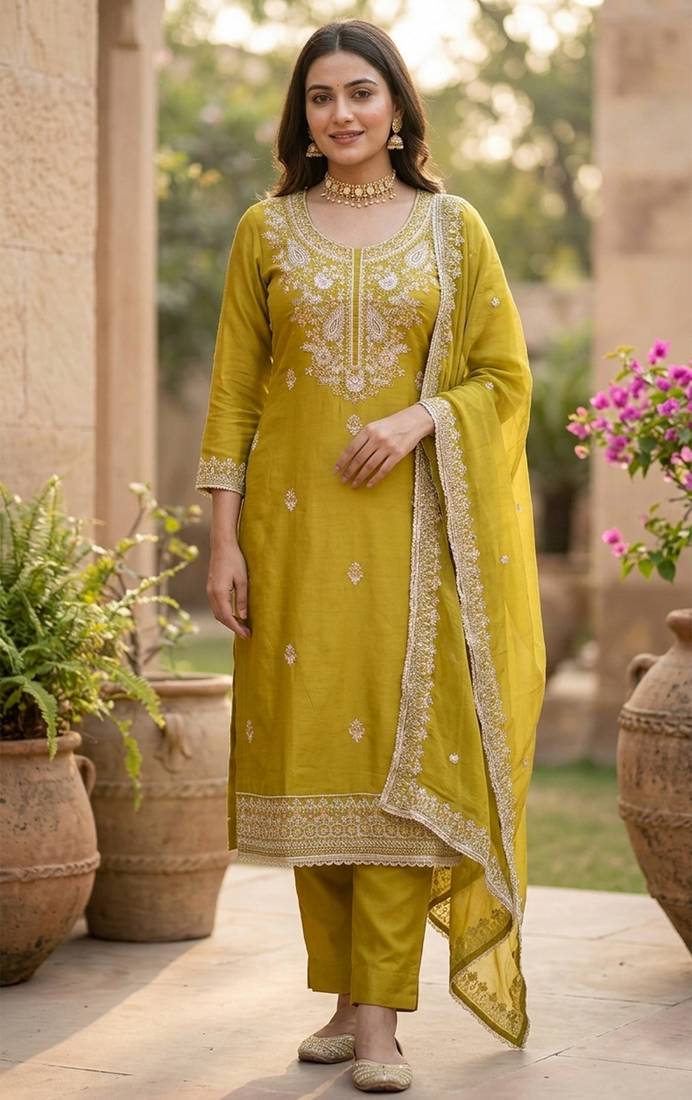 Mustard color cotton fabric designer ceremonial suit