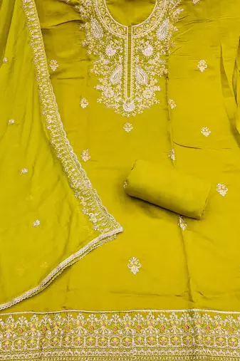 Mustard color cotton fabric designer ceremonial suit
