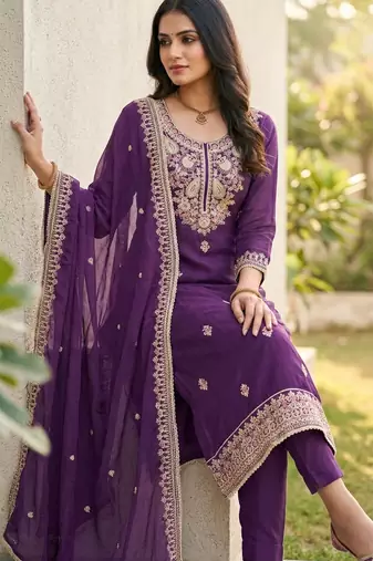 Purple color cotton fabric designer ceremonial suit