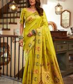 Lime green woven paithani silk saree with blouse