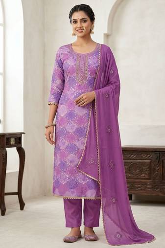 Lavender color maslin fabric stylish partywear salwar kameez