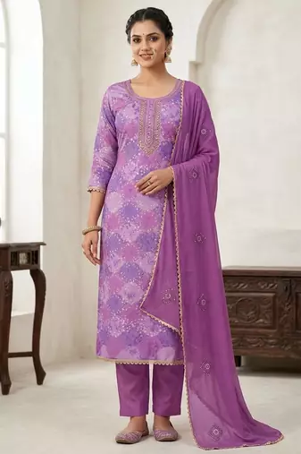 Lavender color maslin fabric stylish partywear salwar kameez