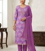 Lavender color maslin fabric stylish partywear salwar kameez