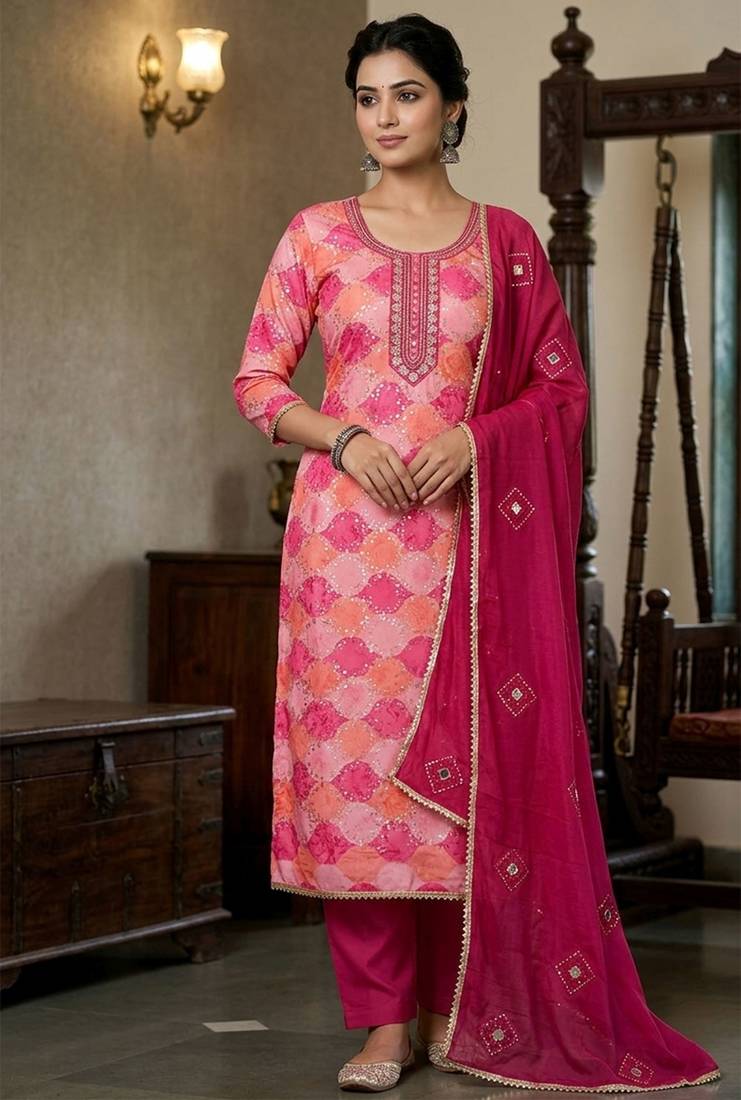 Magenta color maslin fabric stylish partywear salwar kameez