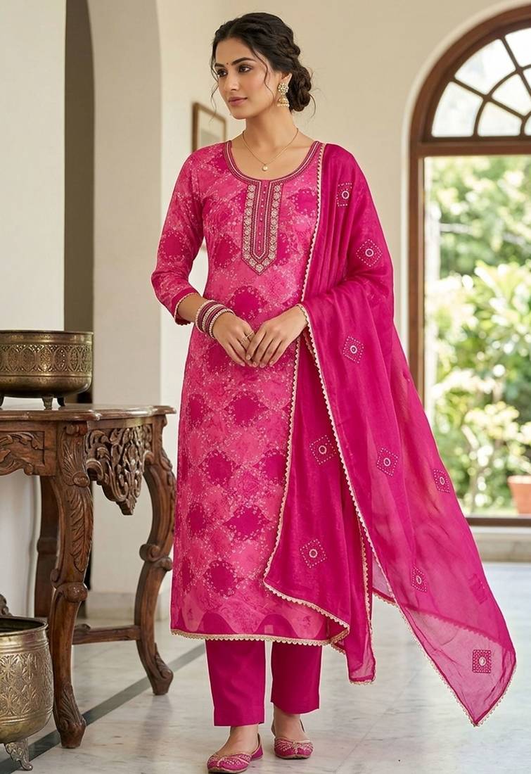 Pink color maslin fabric stylish partywear salwar kameez