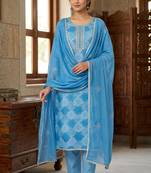 Sky blue color maslin fabric stylish partywear salwar kameez