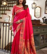 Pink woven paithani silk saree with blouse