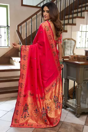 Pink woven paithani silk saree with blouse