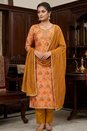 Mustard color maslin fabric stylish partywear salwar kameez