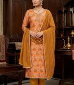 Mustard color maslin fabric stylish partywear salwar kameez