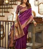 Purple woven paithani silk saree with blouse