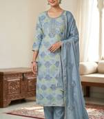 Grey color maslin fabric stylish partywear salwar kameez