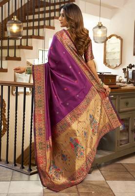 Purple woven paithani silk saree with blouse 4