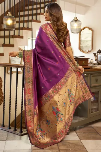 Purple woven paithani silk saree with blouse