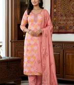 Peach color maslin fabric stylish partywear salwar kameez