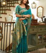 Sky blue woven paithani silk saree with blouse