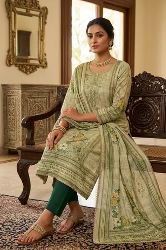 Green color ethnic partywear salwar kameez for ceremonial looks