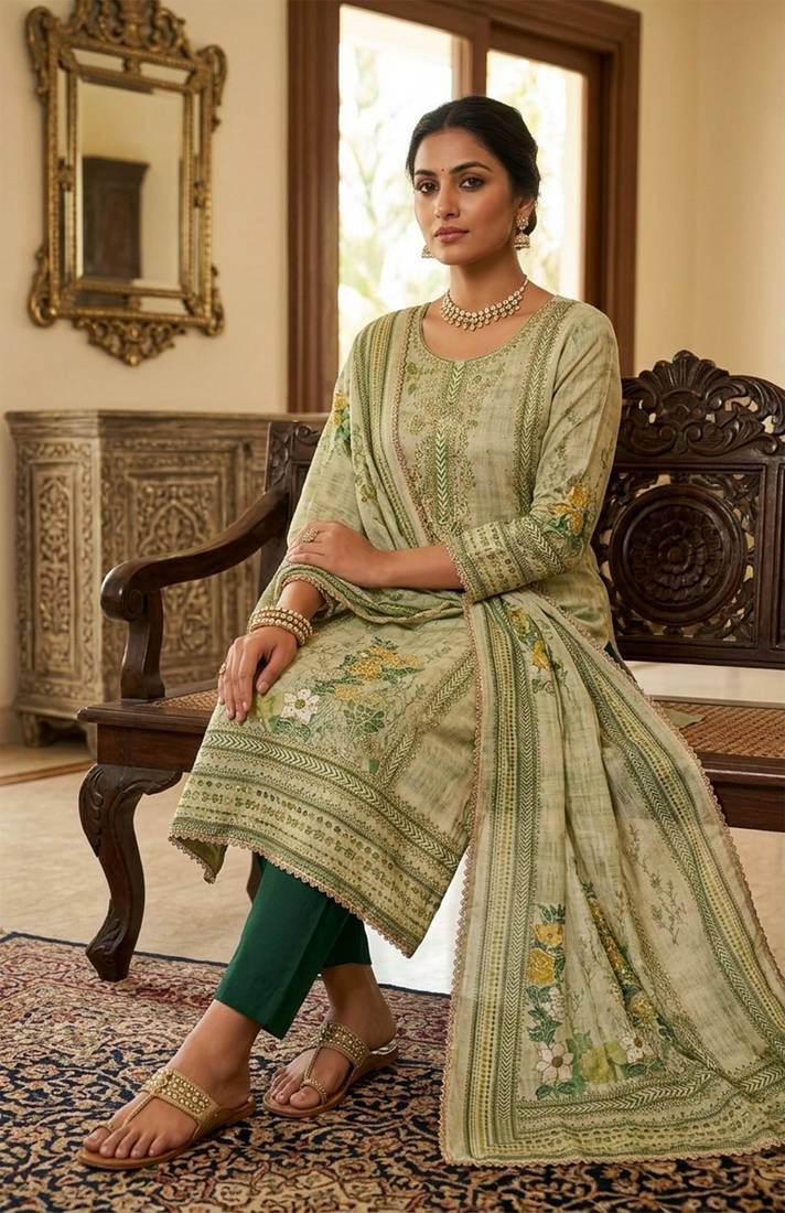 Green color ethnic partywear salwar kameez for ceremonial looks
