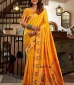 Yellow woven paithani silk saree with blouse
