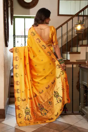 Yellow woven paithani silk saree with blouse