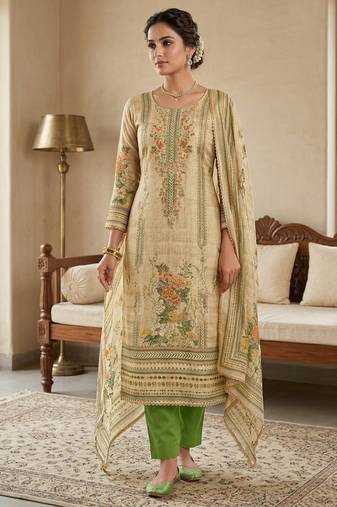 Beige color ethnic partywear salwar kameez for ceremonial looks