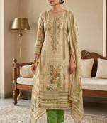 Beige color ethnic partywear salwar kameez for ceremonial looks