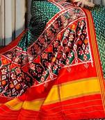 Green Color Lagadi Patta and weaved zari border Work Silk Patola Saree