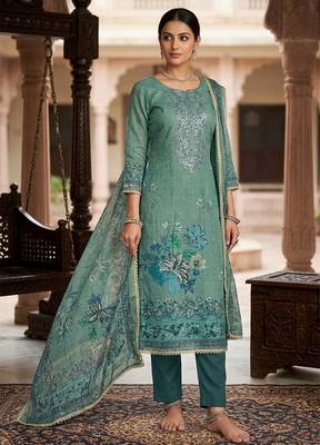 Blue color ethnic partywear salwar kameez for ceremonial looks 1