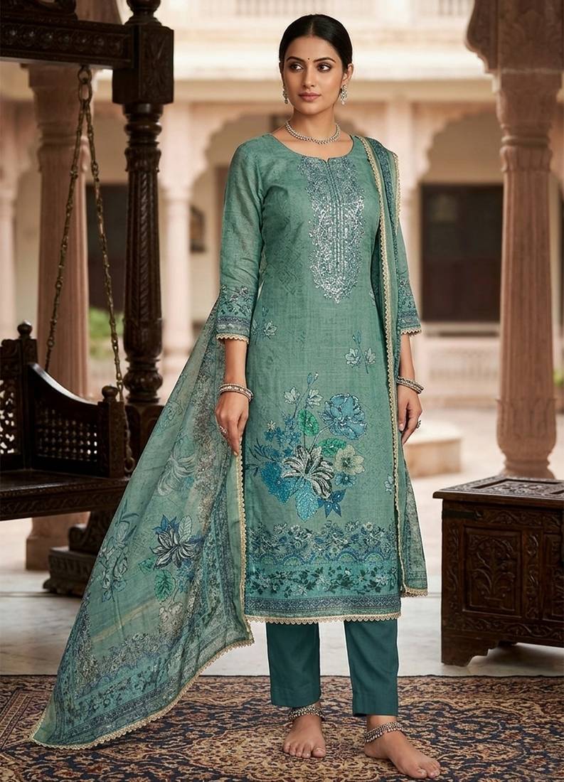 Blue color ethnic partywear salwar kameez for ceremonial looks