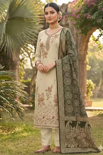 Peach color beautiful printed with hand work cotton silk fabric salwar kameez