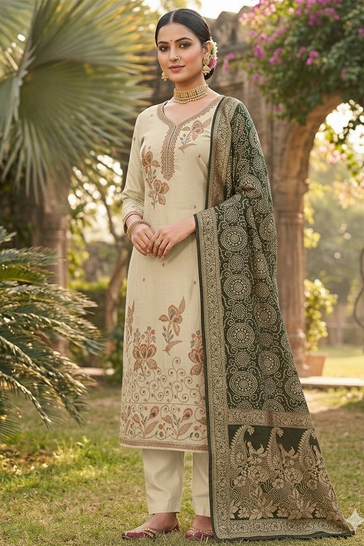 Peach color beautiful printed with hand work cotton silk fabric salwar kameez