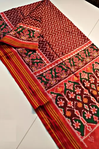 Maroon Color Lagadi Patta and weaved zari border Work Silk Patola Saree