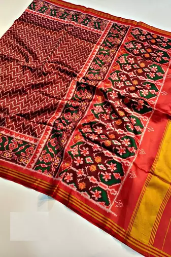 Maroon Color Lagadi Patta and weaved zari border Work Silk Patola Saree