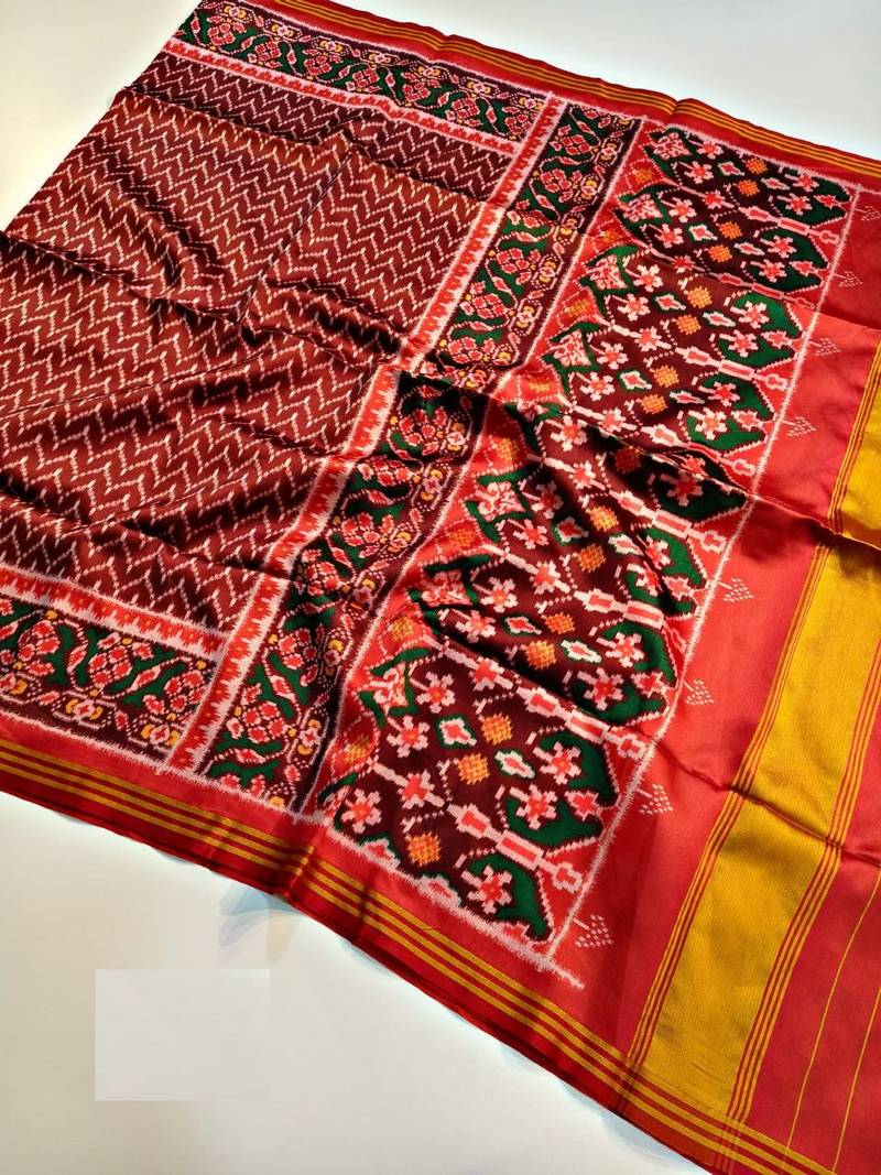 Maroon Color Lagadi Patta and weaved zari border Work Silk Patola Saree