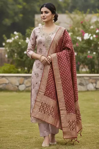 Pink color beautiful printed with hand work cotton silk fabric salwar kameez