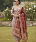 Pink color beautiful printed with hand work cotton silk fabric salwar kameez