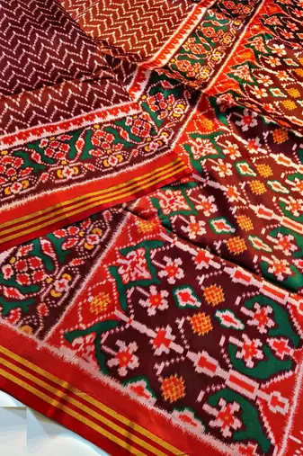 Maroon Color Lagadi Patta and weaved zari border Work Silk Patola Saree