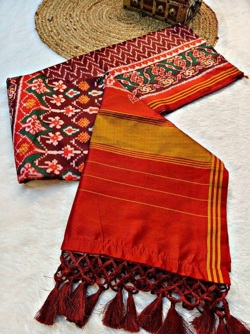 Maroon Color Lagadi Patta and weaved zari border Work Silk Patola Saree