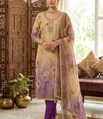 Beige color beautiful printed with hand work simmer cotton fabric salwar kameez