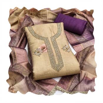 Beige color beautiful printed with hand work simmer cotton fabric salwar kameez 2