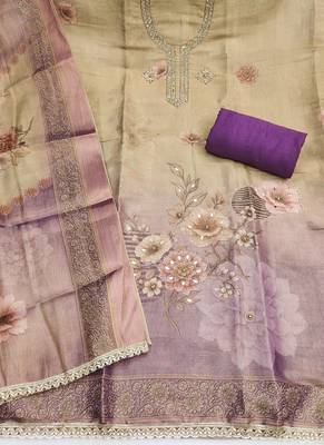 Beige color beautiful printed with hand work simmer cotton fabric salwar kameez 3