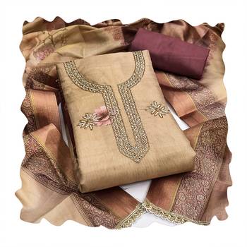 Beige color beautiful printed with hand work simmer cotton fabric salwar kameez 2