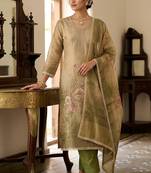 Beige color beautiful printed with hand work simmer cotton fabric salwar kameez