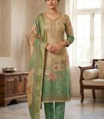 Beige color beautiful printed with hand work simmer cotton fabric salwar kameez